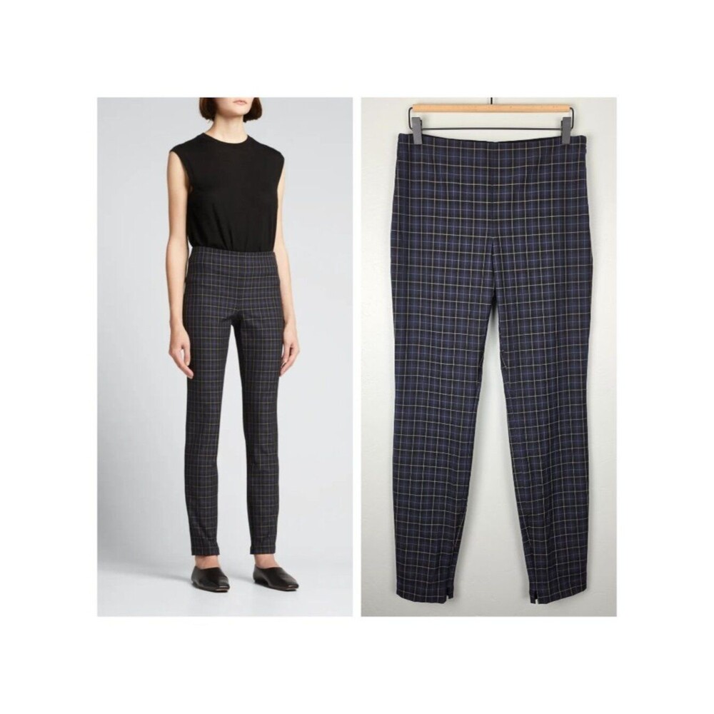 Theory Galway Tech Skinny Pants Multi Blue Plaid Stretch Size 8 NWT